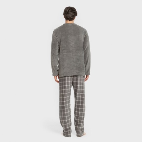 Pijama coral hombre Cuadro Nidari gris