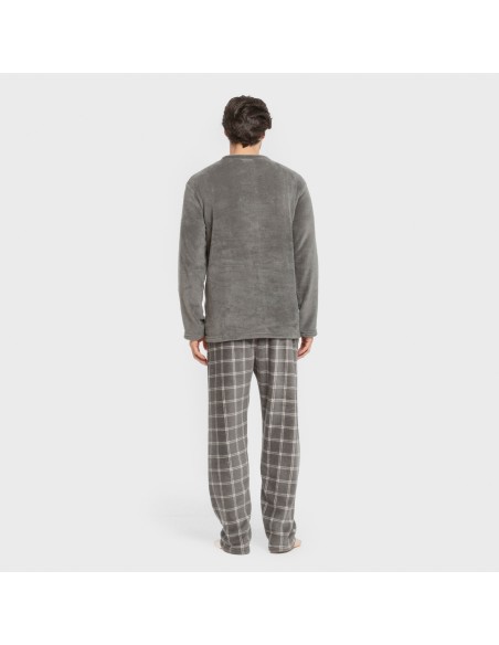 Pijama coral hombre Cuadro Nidari gris