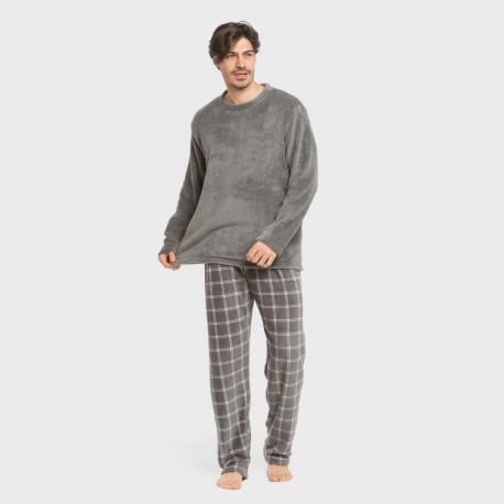 Pijama coral hombre Cuadro Nidari gris