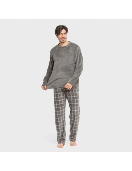 Pijama coral hombre Cuadro Nidari gris