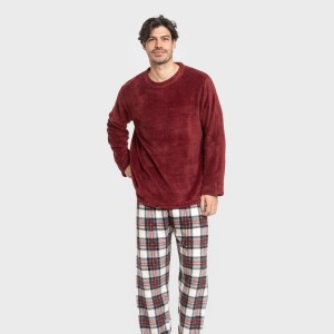 Pijama coral hombre Cuadro Celestia burdeos 2