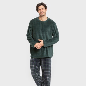 Pijama coral hombre Cuadro Ruz verde 2
