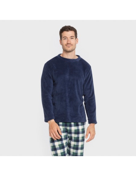Pijama coral hombre Cuadro Ferni azul marino Pijama coral hombre Cuadro Ferni azul marino