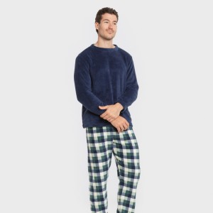 Pijama coral hombre Cuadro Ferni azul marino 2