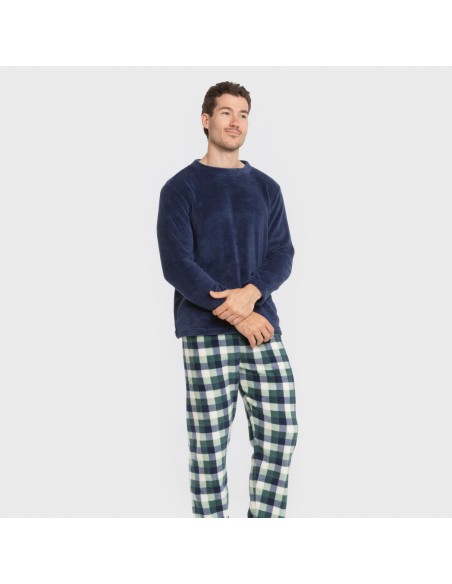 Pijama coral hombre Cuadro Ferni azul marino Pijama coral hombre Cuadro Ferni azul marino
