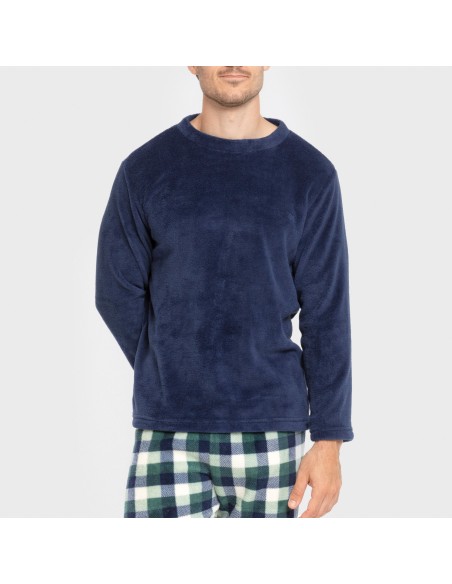 Pijama coral hombre Cuadro Ferni azul marino Pijama coral hombre Cuadro Ferni azul marino