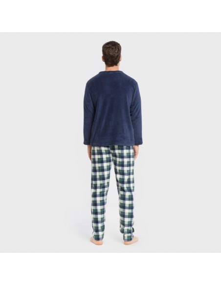 Pijama coral hombre Cuadro Ferni azul marino Pijama coral hombre Cuadro Ferni azul marino