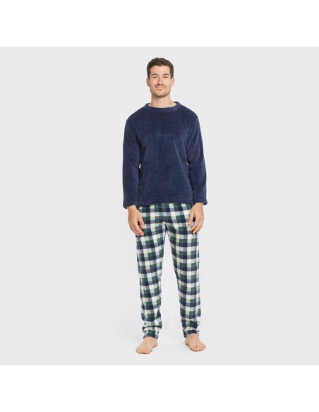 Pijama coral hombre Cuadro Ferni azul marino Pijama coral hombre Cuadro Ferni azul marino