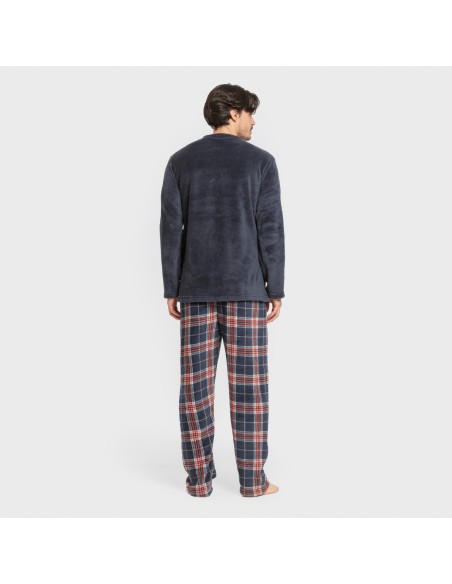 Pijama coral hombre Cuadro Curtis azul marino