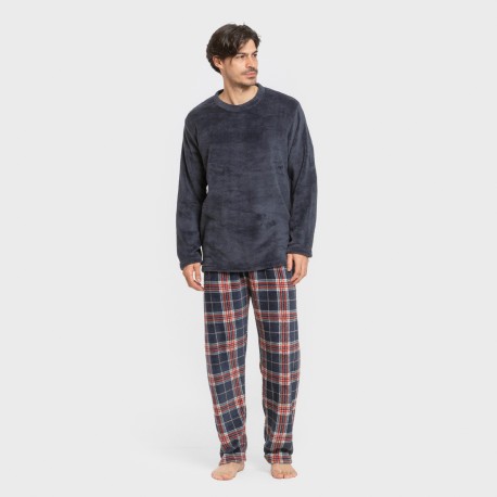 Pijama coral hombre Cuadro Curtis azul marino