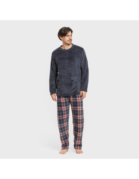 Pijama coral hombre Cuadro Curtis azul marino