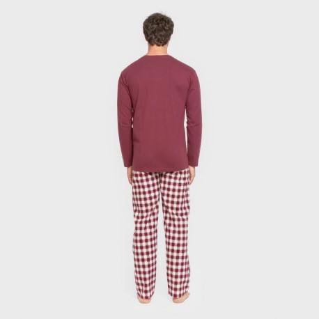 Pijama hombre franela Cuadro Gustavo burdeos