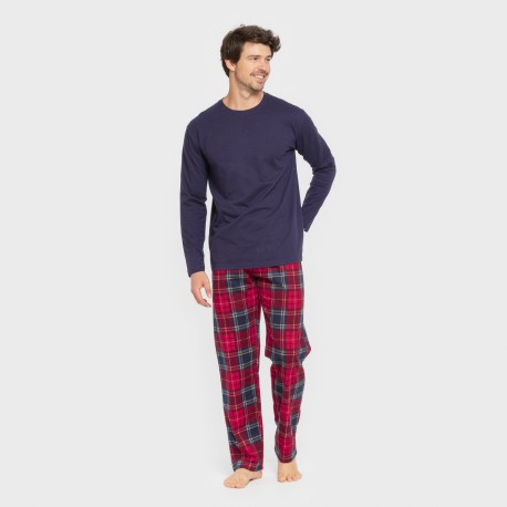 Pijama hombre franela Cuadro Bilbo azul marino
