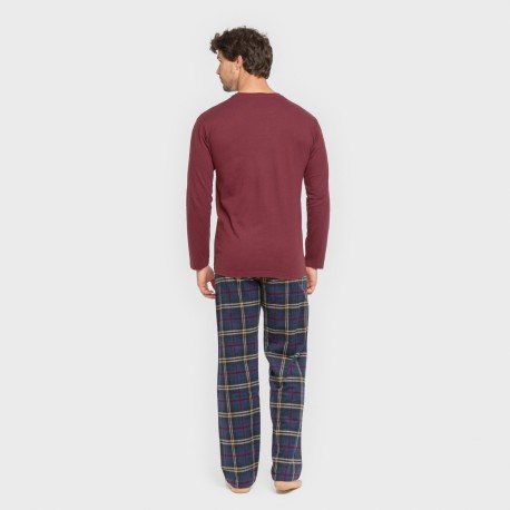 Pijama hombre franela Cuadro Tejada burdeos