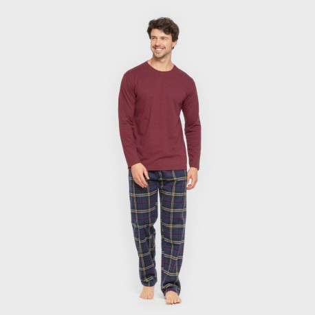 Pijama hombre franela Cuadro Tejada burdeos