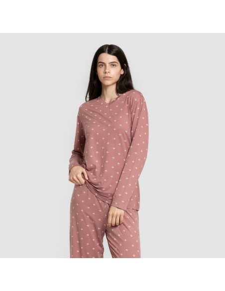 Pijama largo mujer soft Embera malva rosa