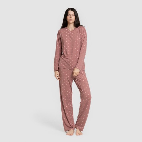 Pijama largo mujer soft Embera malva rosa