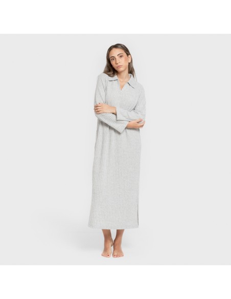 Vestido largo manga larga solapa 4x2 canalé mujer