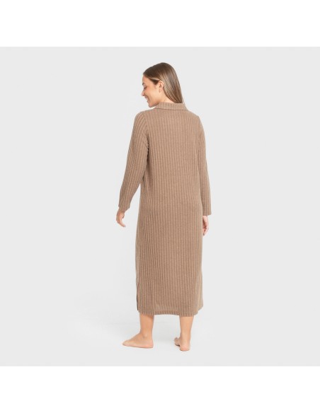 Vestido largo manga larga solapa 4x2 canalé mujer