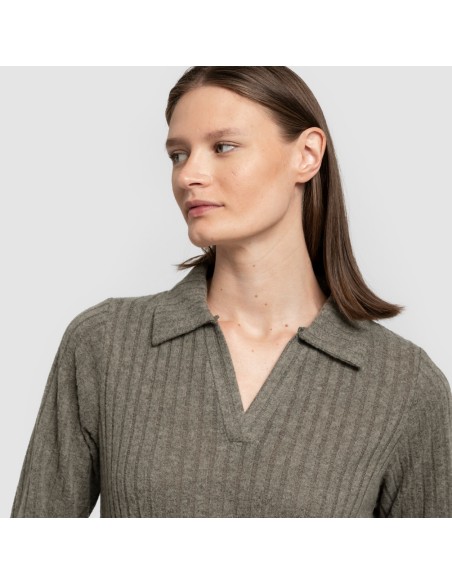 Vestido largo manga larga solapa 4x2 canalé mujer