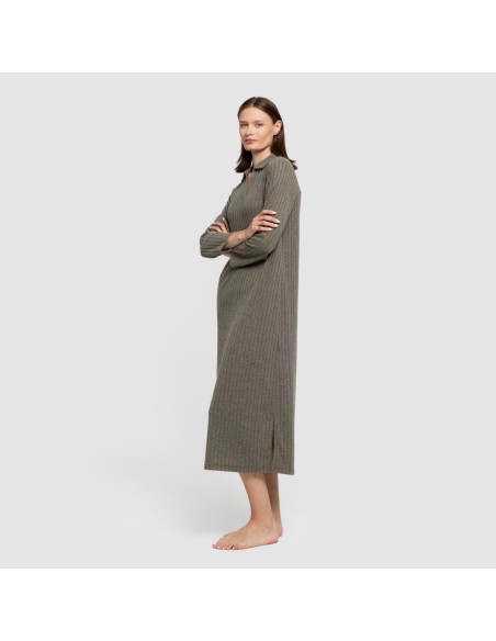 Vestido largo manga larga solapa 4x2 canalé mujer