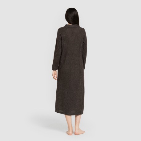 Vestido largo manga larga solapa 4x2 canalé mujer