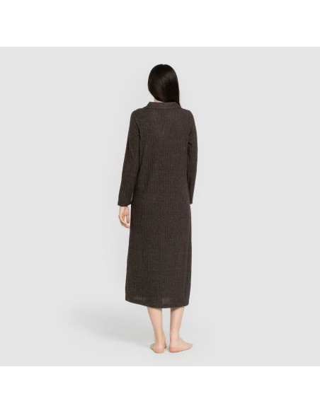 Vestido largo manga larga solapa 4x2 canalé mujer