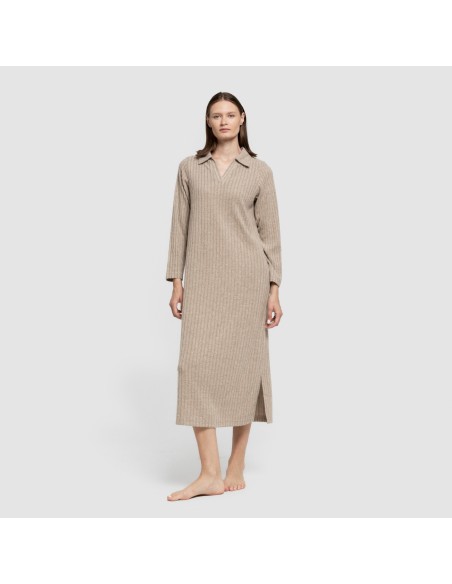 Vestido largo manga larga solapa 4x2 canalé mujer