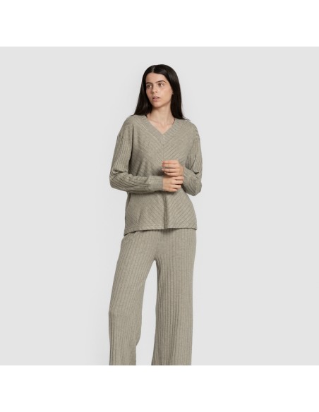 Pantalón largo polyamide canalé mujer