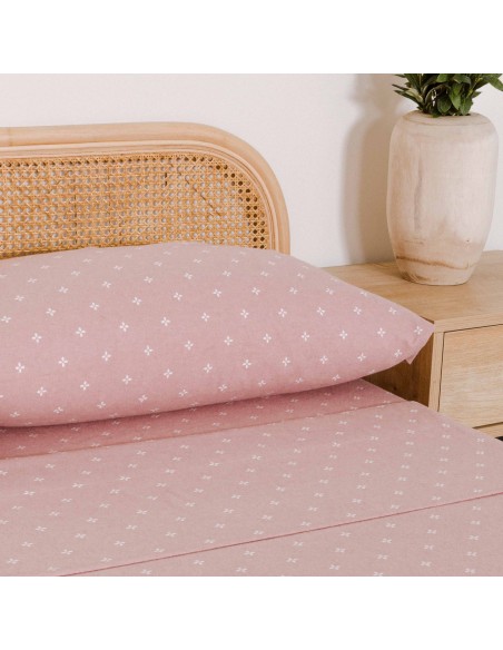 Juego de sábanas franela Perforada rosa keike