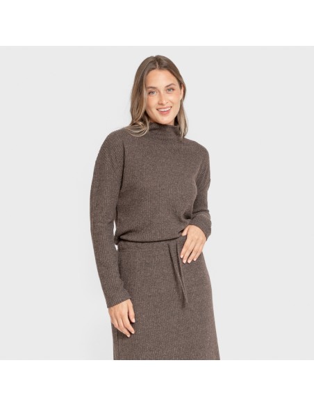 Jersey cuello subido rib canalé mujer