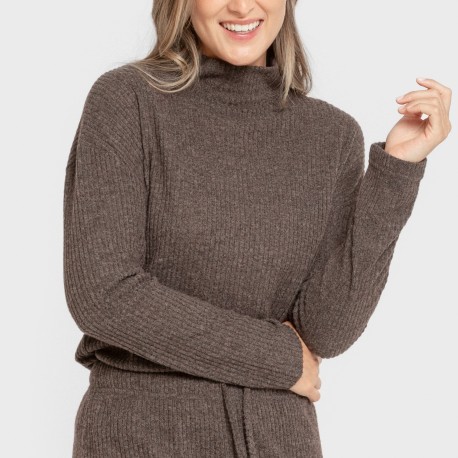 Jersey cuello subido rib canalé mujer