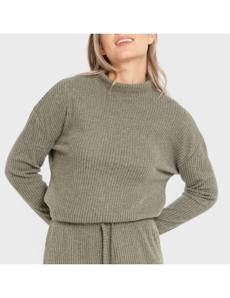 Jersey cuello subido rib canalé mujer