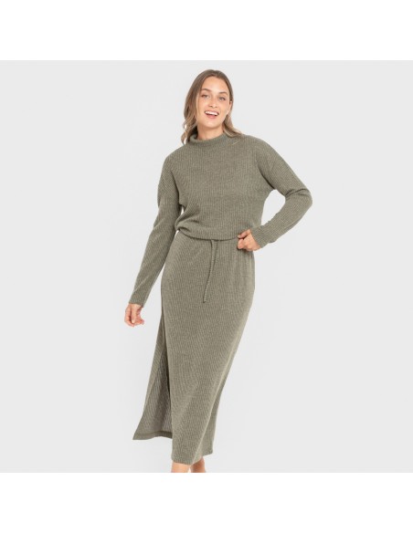 Jersey cuello subido rib canalé mujer