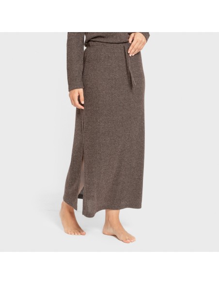 Falda midi rib canalé mujer
