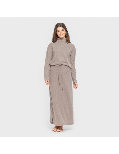 Falda midi rib canalé mujer