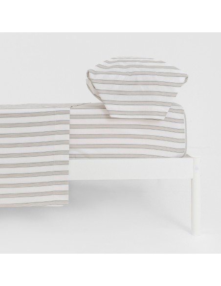 Juego de sábanas algodón Raya Sitges verde seco