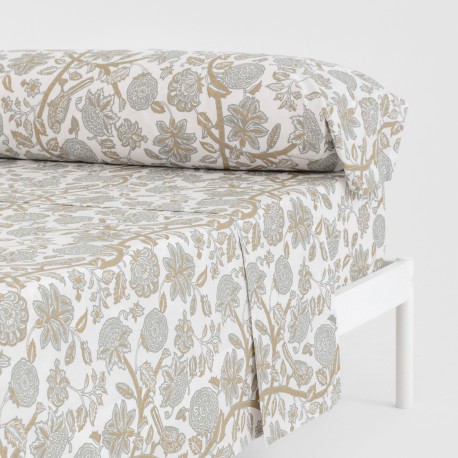 Juego de sábanas algodón Enelia verde seco - ocre