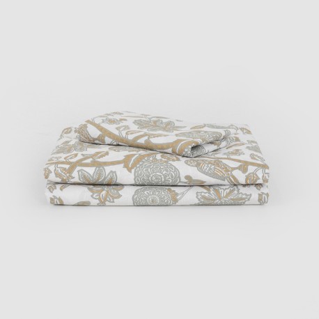 Juego de sábanas algodón Enelia verde seco - ocre