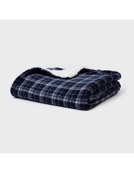 Manta sherpa Cuadro Brais azul marino