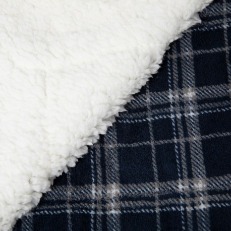 Manta sherpa Cuadro Brais azul marino