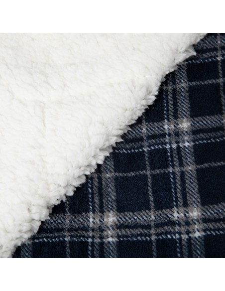 Manta sherpa Cuadro Brais azul marino