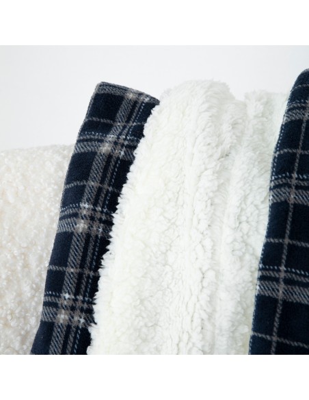 Manta sherpa Cuadro Brais azul marino