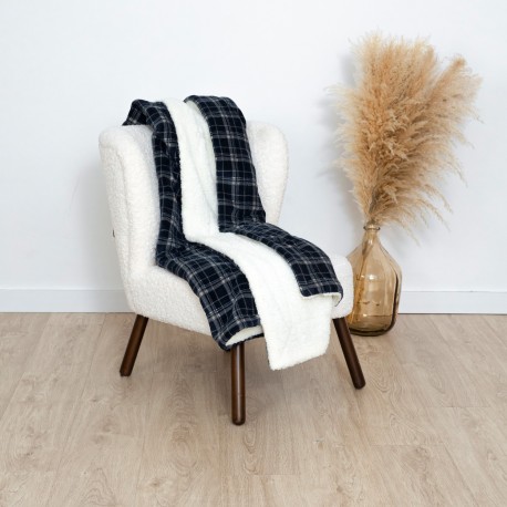 Manta sherpa Cuadro Brais azul marino