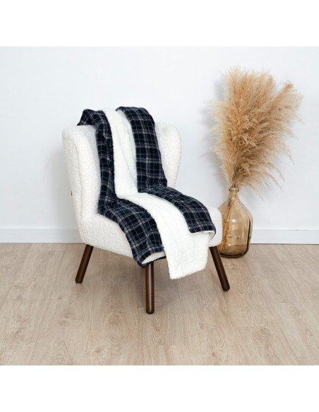 Manta sherpa Cuadro Brais azul marino