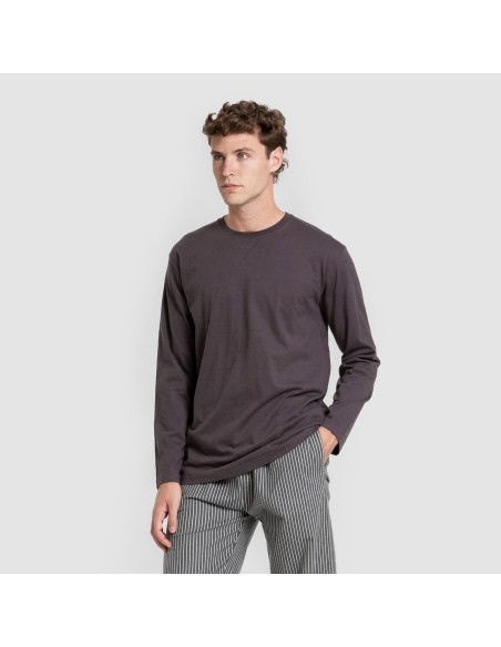 Pijama hombre franela Raya Derek gris marengo