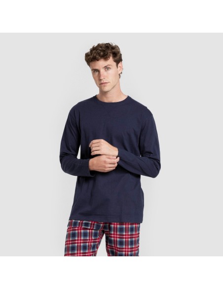 Pijama hombre franela Cuadro Tuc  azul marino