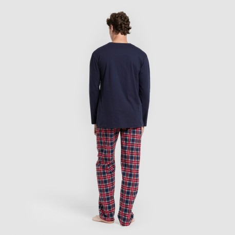Pijama hombre franela Cuadro Tuc  azul marino