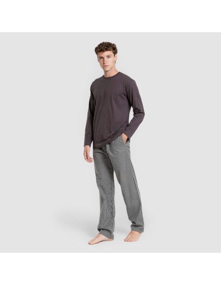 Pijama hombre franela Raya Derek gris marengo