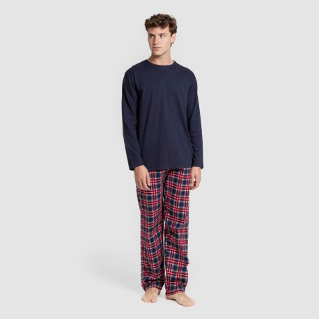 Pijama hombre franela Cuadro Tuc  azul marino